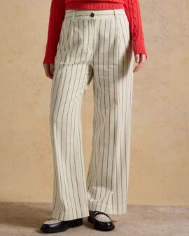 JOULES CREAM/NAVY STRIPE LINEN TAILORED WIDE LEG TROUSER