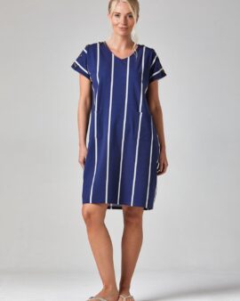 ALICE COLLINS BUTTON SHOULDER RICH NAVY/WHITE  DRESS