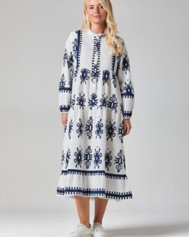 ALICE COLLINS ATHENA DRESS-WHITE / RICH NAVY