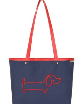 ALICE COLLINS SAUSAGE DOG EMBROIDERED BAG- RICH NAVY