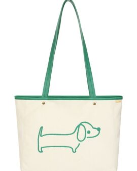 ALICE COLLINS SAUSAGE DOG EMBROIDERED BAG-WILD OAT