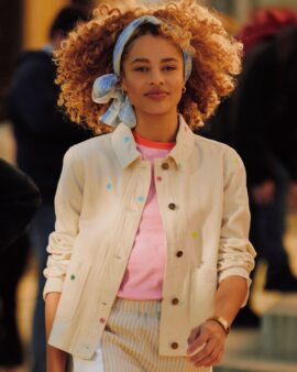 JOULES MARLOW LIGHT STONE EMBROIDERED DENIM JACKET