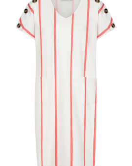 ALICE COLLINS BUTTON SHOULDER DRESS - WHITE/FIESTA