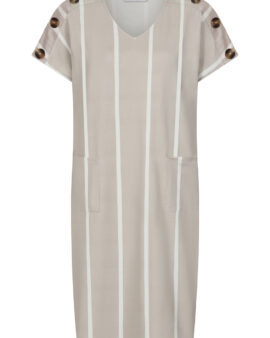 ALICE COLLINS BUTTON SHOULDER DRESS - PEBBLE/ WHITE