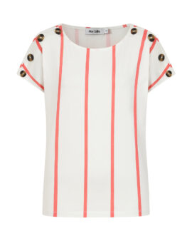 ALICE COLLINS BUTTON SHOULDER TOP - WHITE/FIESTA