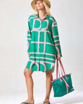 ALICE COLLINS AGATA DRESS-GRID PRINT GREEN PEPPER
