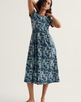 SEASALT VERONICA JERSEY MIDI DRESS - FLORAL SPLICE SARDINE