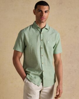 JOULES LINEN BLEND GREEN SHORT SLEEVE SHIRT