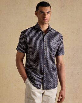 JOULES LINEN  NAVY PRINTED SHORT SLEEVE SHIRT