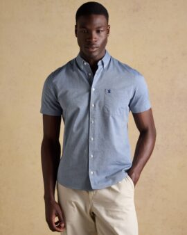 JOULES OXFORD CHAMBRAY BLUE SHORT SLEEVE CLASSIC FIT SHIRT