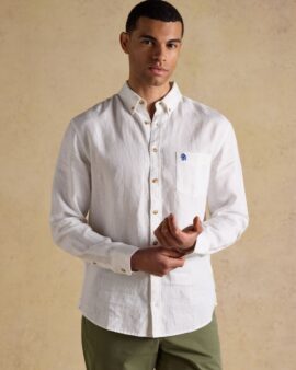 JOULES PURE LINEN WHITE LONG SLEEVE SHIRT