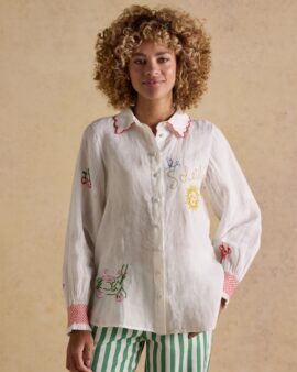 JOULES ORLA SHIRT WHITE EMBROIDERED ICONS PURE LINEN SHIRT