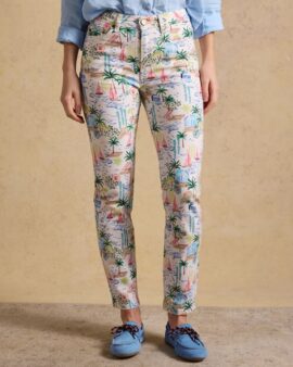 JOULES WHITE BOAT PRINTED STRAIGHT FIT SLIM MID RISE JEANS