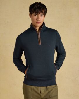 JOULES NAVY HERRINGBONE QUARTER ZIP SWEATSHIRT