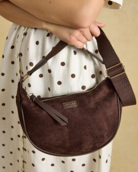 JOULES CHOCOLATE BROWN SUEDETTE MOON CROSS BODY BAG