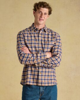 JOULES BRUSHED FLANNEL LONG SLEEVED SHIRT- NAVY