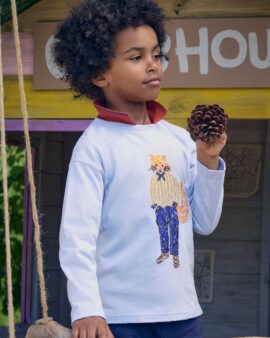 JOULES KIDS FINLAY BLUE JONTY LONG SLEEVE APPLIQUE GRAPHIC T-SHIRT
