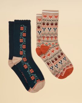 JOULES EVERYDAY TAN FAIR ISLE COTTON BLEND 2 PACK SOCKS