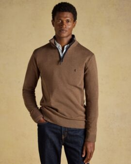 JOULES HILLSIDE BROWN QUARTER ZIP KNITTED JUMPER