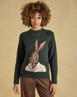 JOULES HARE GREEN COTTON BLEND CREW NECK KNITTED JUMPER