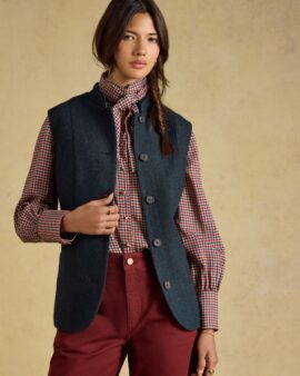 JOULES NEHRU NAVY TWEED WOOL BLEND COLLAR GILET