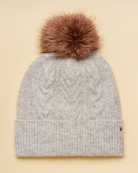 JOULES GREY CABLE BOBBLE HAT