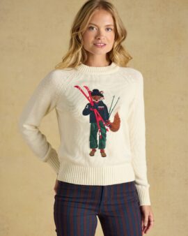 JOULES JONTY FOX SKIING CREAM CREW NECK COTTON BLEND JUMPER