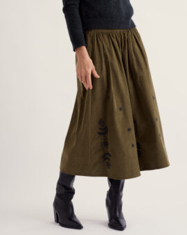 SEASALT MEVAGISSEY EMBROIDERED NEEDLECORDSKIRT - GUILDED FLOWERS LAUREL