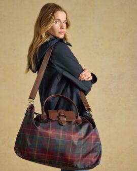 JOULES LARGE EDIE BERRY CHECK ZIP TOP WEEKEND BAG
