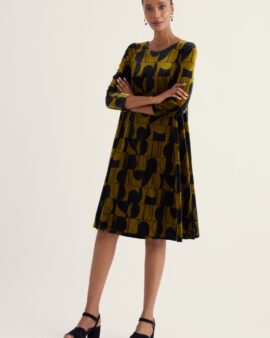SEASALT MAHONIA VELVET SHIFT DRESS - SPLICED ABSTRACT BRIGHT OLIVE